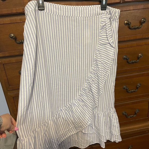 NWT Blue and white striped GAP nautical faux wrap cotton midi skirt with ruffle - Picture 3 of 6